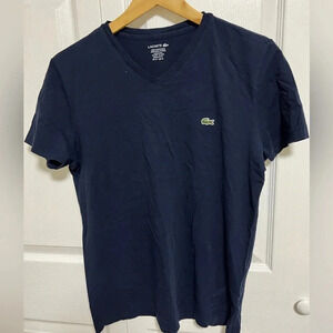 - LACOSTE  Men's Short Sleeve V-Neck Navy Blue Pima Cotton T-Shirt …